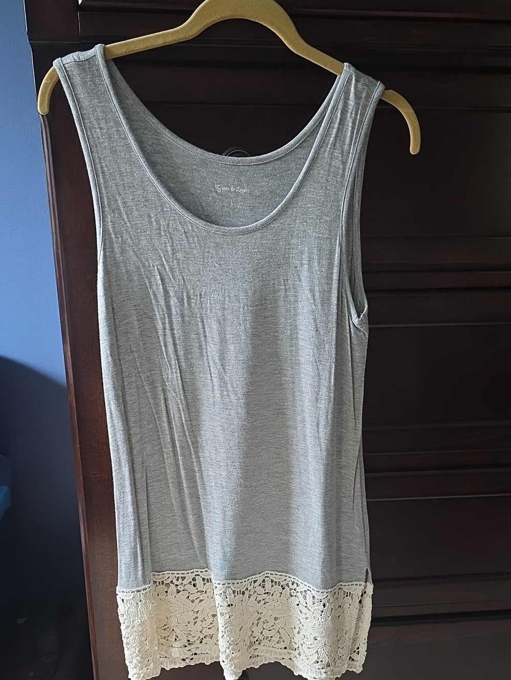 Grace & Lace Light Grey Tank with Cream Crochet Hem